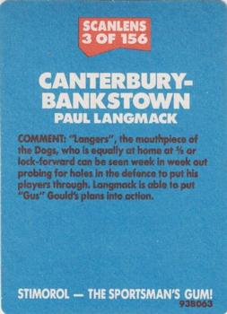 1989 Scanlens #3 Paul Langmack Back